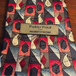 VTG Peter Paul for Nordstrom 100% Silk Geometric Paisley Tie 54x4” Made in USA